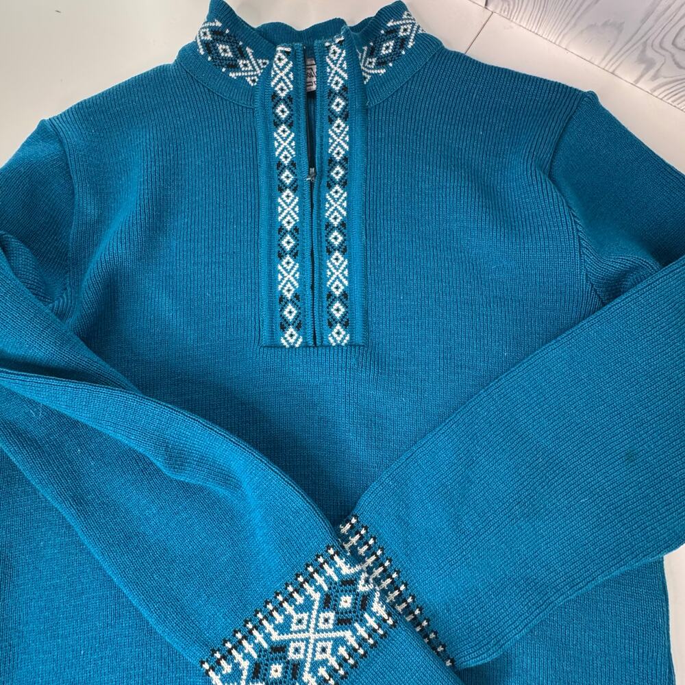 Vintage 1980s CB Sports 100% Australian Wool 1/4 Zip Sweater Teal Womens Med